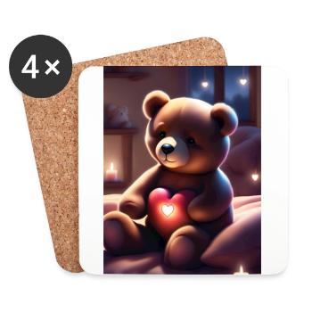 Teddybär mit Herz - Untersetzer (4er-Set) - Weiß - Vorne