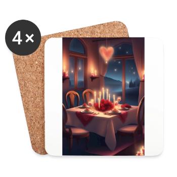 Dîner de la Saint-Valentin - Dessous de verre (lot de 4) - blanc - Devant