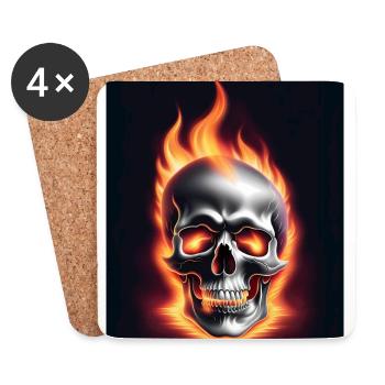 Un crâne en feu - Dessous de verre (lot de 4) - blanc - Devant