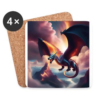 Drache fliegt über die Berge - Untersetzer (4er-Set) - Weiß - Vorne