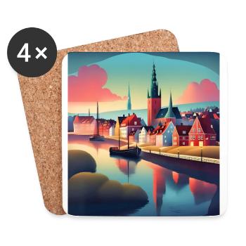 Une ville du Danemark - Dessous de verre (lot de 4) - blanc - Devant