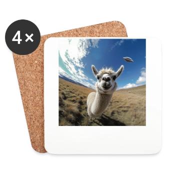 Llama Selfie mit UFOs, seltsamer - Untersetzer (4er-Set) - Weiß - Vorne