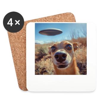 Selfie de chien avec des OVNI, imprimé étrange - Dessous de verre (lot de 4) - blanc - Devant