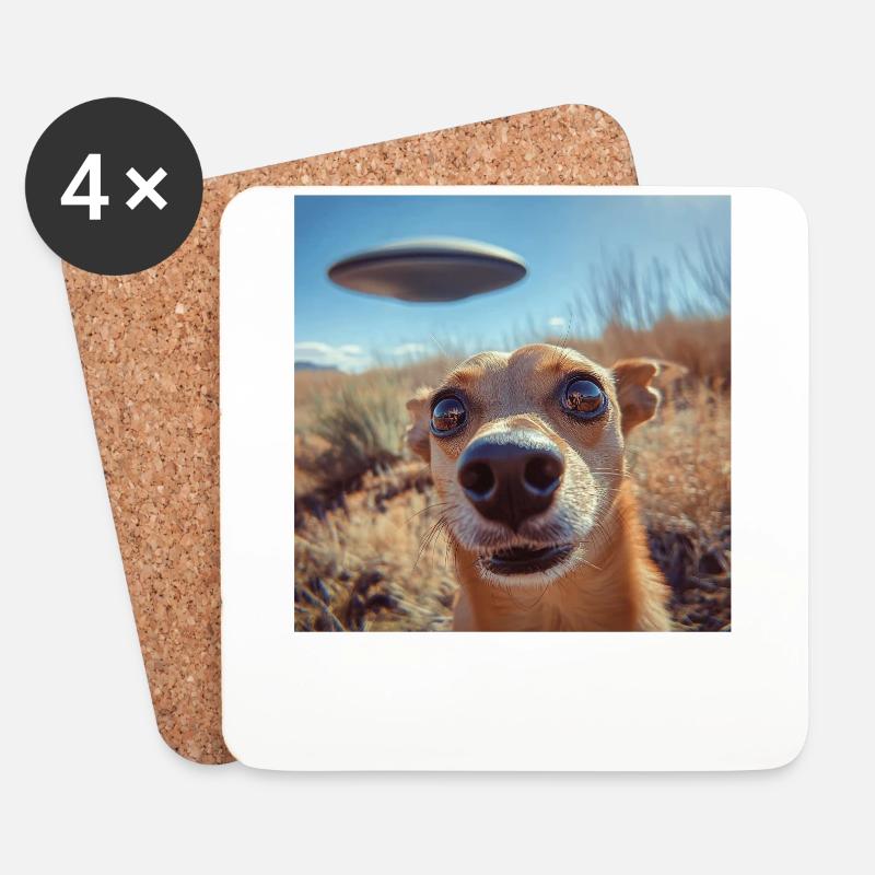 Hund Selfie mit UFOs, seltsamer Druck - Untersetzer (4er-Set) - Weiß