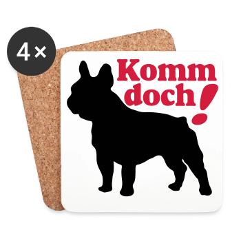 Französische Bulldogge , French Bulldog ,Komm.(25) - Untersetzer (4er-Set) - Weiß - Vorne