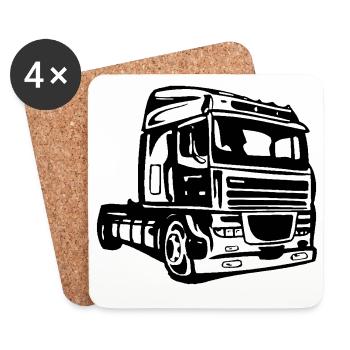 Camion, camion, camion, chauffeur longue distance - Dessous de verre (lot de 4) - blanc - Devant