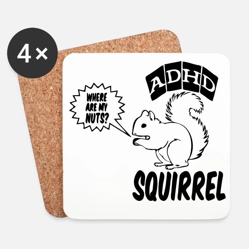 ADHD Squirrel ADHS Spruch Geschenk - Untersetzer (4er-Set) - Weiß