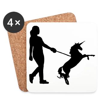 Promenade de la licorne - Licornes, Animal, Cadeau - Dessous de verre (lot de 4) - blanc - Devant
