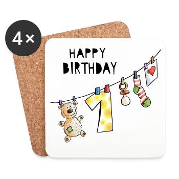 Happy Birthday - Erster Geburtstag - Baby - süß - Untersetzer (4er-Set) - Weiß - Vorne