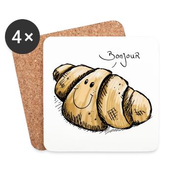 Bonjour délicieux croissant - Illustration - Dessous de verre (lot de 4) - blanc - Devant