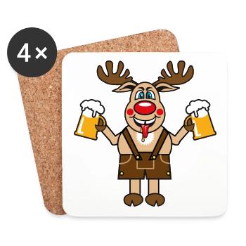 148 Hirsch Rudi Bier besoffen lustig - Untersetzer (4er-Set) - Weiß - Vorne