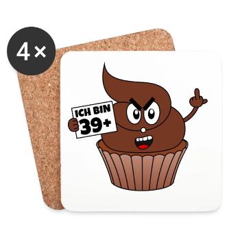 40. Geburtstag - Ich bin 39 + 1 - Kackcake - Untersetzer (4er-Set) - Weiß - Vorne
