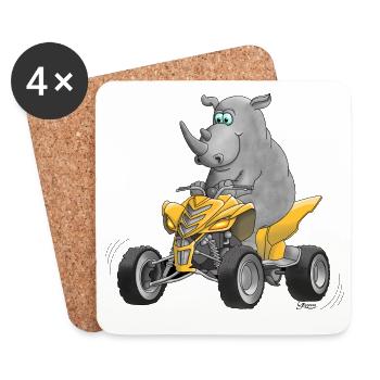 Rhinocéros drôle - Quad - Dessous de verre (lot de 4) - blanc - Devant