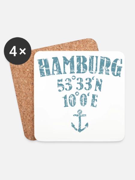 Hamburg Koordinaten - Untersetzer (4er-Set) - Weiß