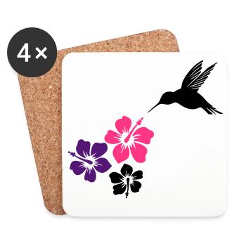 Hummingbird, colibri with hibiscus flowers. - Coasters (set of 4) - white - Front