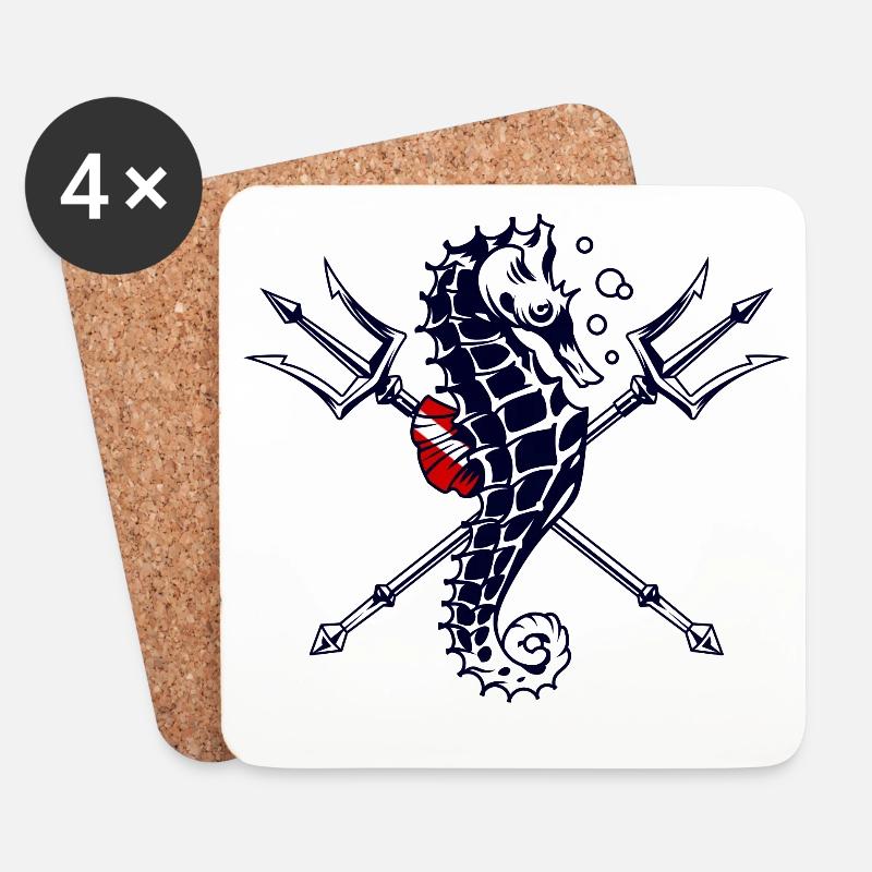 Taucher Trident Seepferdchen - Untersetzer (4er-Set) - Weiß