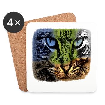 Visage de chat coloré, individualiste - Dessous de verre (lot de 4) - blanc - Devant