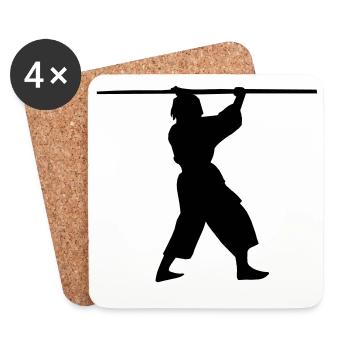 Kobudo mit langem Bo über dem Kopf Schattenfigur - Untersetzer (4er-Set) - Weiß - Vorne