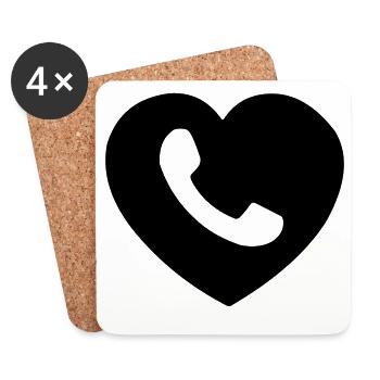 Heart or heart with phone cut out shadow - Coasters (set of 4) - white - Front