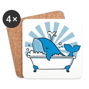 Wal in der Badewanne – Lustiges Ozean Design - Untersetzer (4er-Set) - Weiß - Vorne