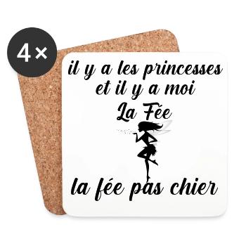 Il y a les princesses et moi la fee pas chier - Dessous de verre (lot de 4) - blanc - Devant