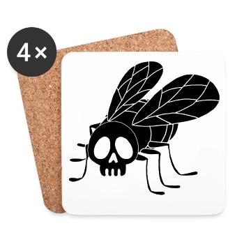 Tête de mort mouche (noir) - Dessous de verre (lot de 4) - blanc - Devant