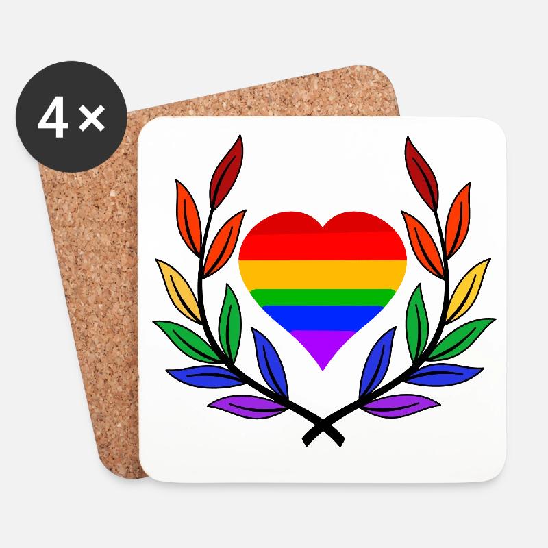 Lorbeerkranz Gay Pride Herz Regenbogenfahne LGBT - Untersetzer (4er-Set) - Weiß