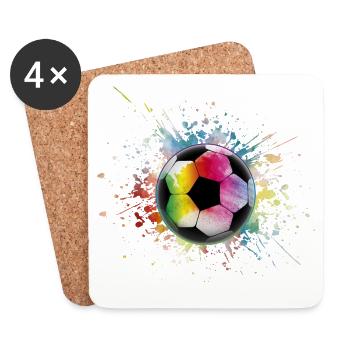 Fußball Regenbogen Bunter Ball - Untersetzer (4er-Set) - Weiß - Vorne