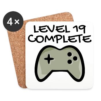 19 Birthday - Level 19 Complete - Gamer 19 years - Coasters (set of 4) - white - Front