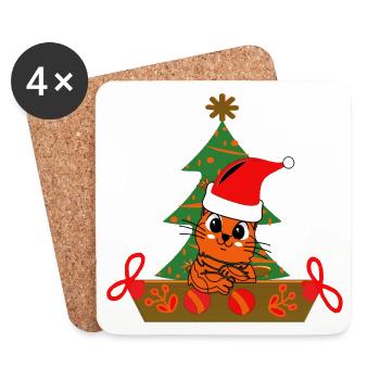 Drôle de chat de Noël - Dessous de verre (lot de 4) - blanc - Devant