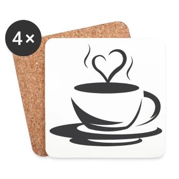 Cafe Kaffee Illustration Logo icon Herz Liebe - Untersetzer (4er-Set) - Weiß - Vorne