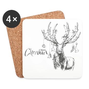 Weihnachtlicher Hirsch mit Geschenken - Untersetzer (4er-Set) - Weiß - Vorne
