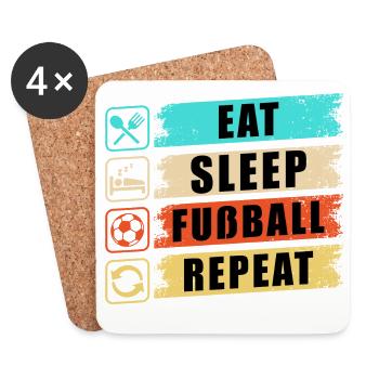 Eat Sleep Fußball Repeat - Untersetzer (4er-Set) - Weiß - Vorne