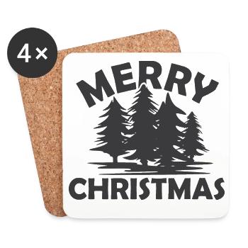 Joyeux Noël Symbole de la Forêt Nature Illustration - Dessous de verre (lot de 4) - blanc - Devant