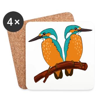Couple de martins-pêcheurs - Dessous de verre (lot de 4) - blanc - Devant