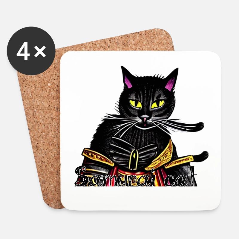 Samurai cat with gold armor - Coasters (set of 4) - white