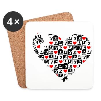 Heart Love Block Black Red - Coasters (set of 4) - white - Front