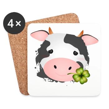 cute cow with shamrock for farm fans - Coasters (set of 4) - white - Front
