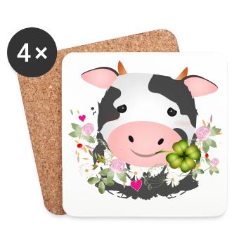 cute cow with shamrock for farm fans - Coasters (set of 4) - white - Front