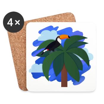 Toucan (palm tree, sky) - Coasters (set of 4) - white - Front