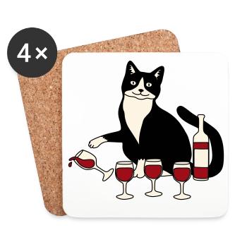 Cat wine glass - Coasters (set of 4) - white - Front