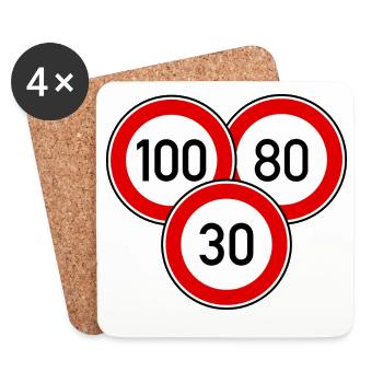 Tempolimit 100 - 80 - 30 - Untersetzer (4er-Set) - Weiß - Vorne