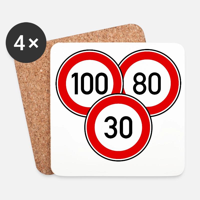 Tempolimit 100 - 80 - 30 - Untersetzer (4er-Set) - Weiß