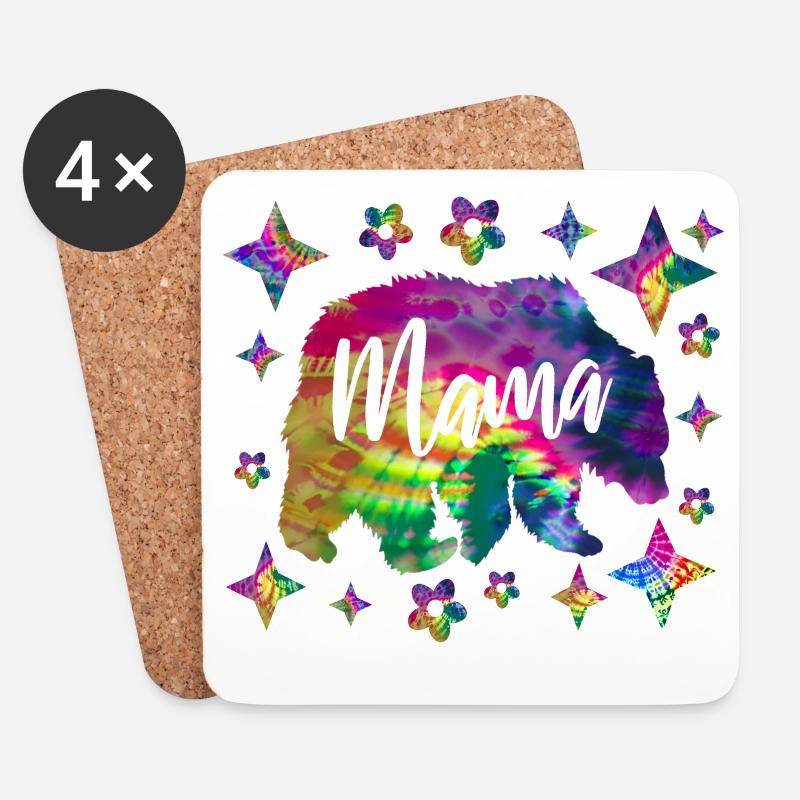 Mama Bär Batik Tie Dye - Untersetzer (4er-Set) - Weiß