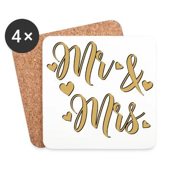 Mr et Mrs doré sur fond noir - Dessous de verre (lot de 4) - blanc - Devant