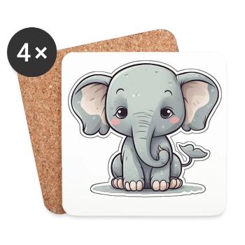 Whimsical Baby Elephant Charm - Coasters (set of 4) - white - Front