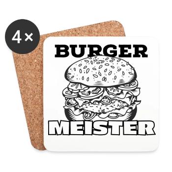Burger Meister – Handgezeichnete - Untersetzer (4er-Set) - Weiß - Vorne