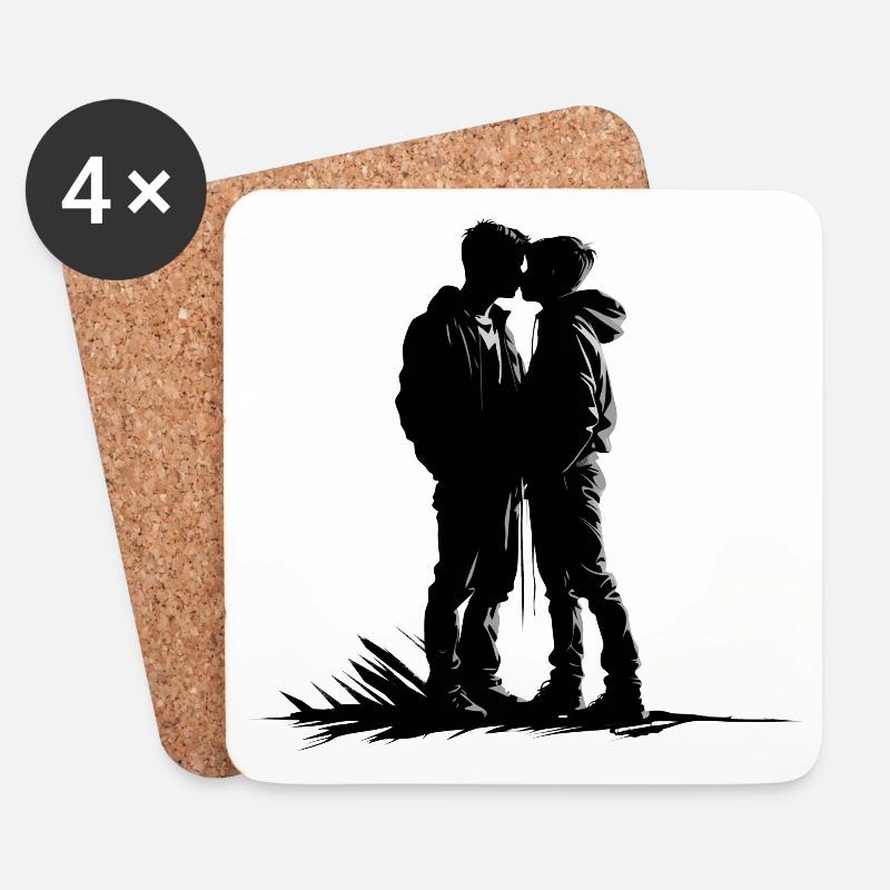 Two boys kissing - Untersetzer (4er-Set) - Weiß