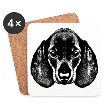 Teckel / Dackel / Dachshund / Portrait - Dessous de verre (lot de 4) - blanc - Devant