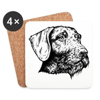 German Wirehaired Portrait - Coasters (set of 4) - white - Front